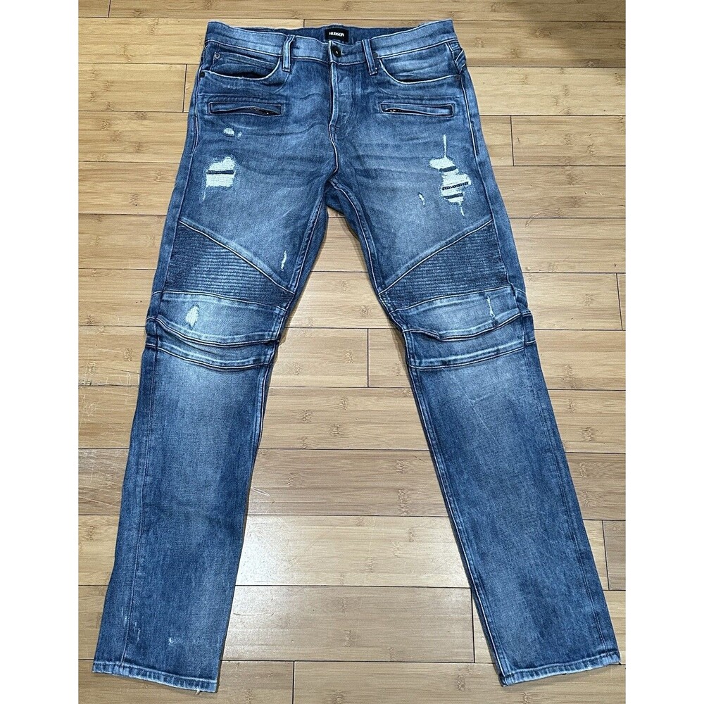 Hudson The Blinder Biker Skinny Fit Jeans Mens 34 Chopper Blue Moto Distressed